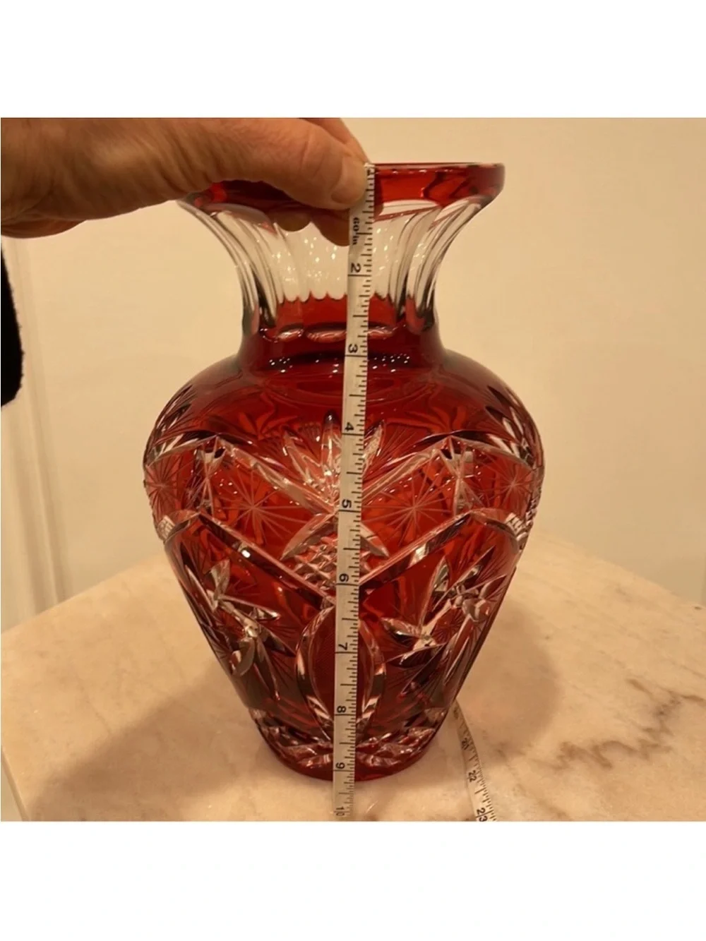 Avitra Red Cut Crystal Decorative Vase - Classic Home Accent